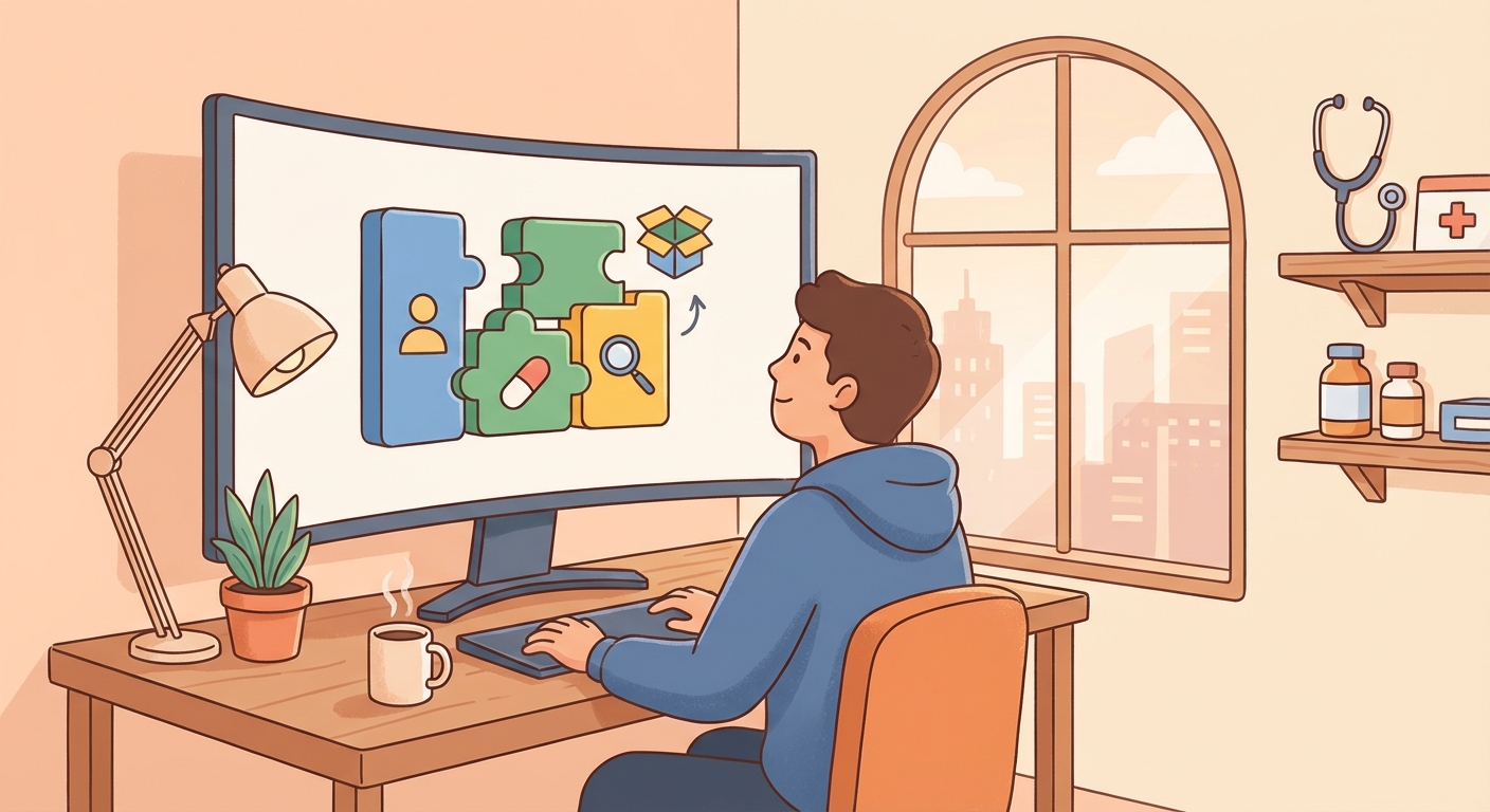 Developer assembling FHIR resources like building blocks